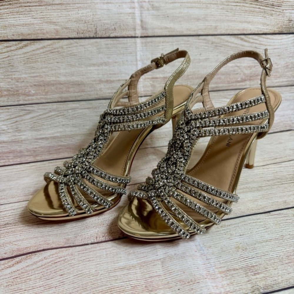 Antonio Melani Marnee Gold Rhinestone Strappy Heels size 8.5